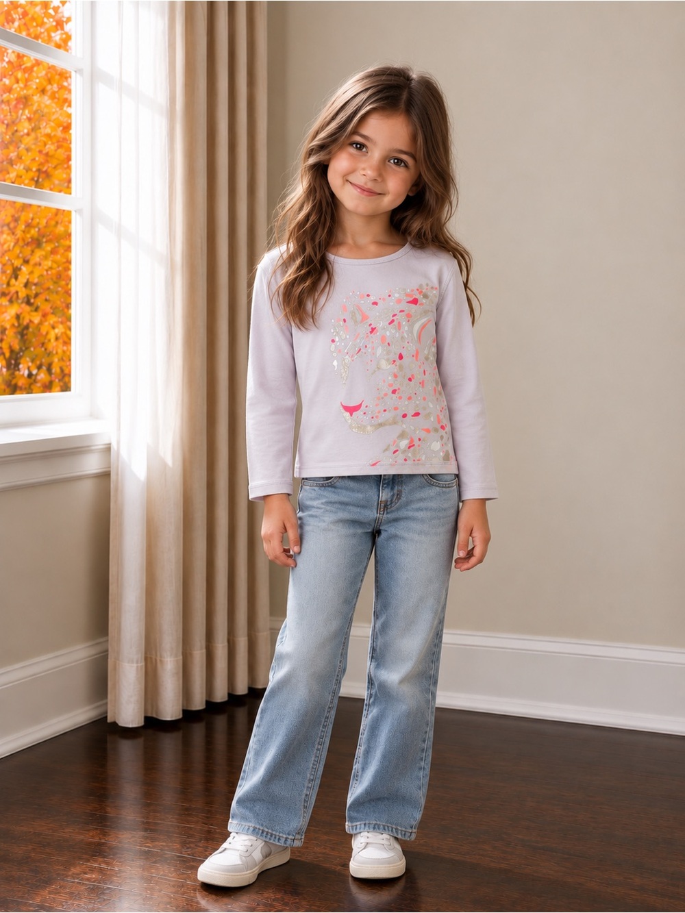 Girls' Long-Sleeve Leopard Graphic Tee - Light Lavender